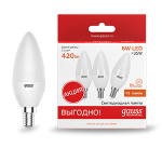 Лампа светодиод 6Вт свеча Е14 3000К 420Лм (3 лампы в упаковке) матовая Gauss Elementary 1/40 Лампа светодиод 6Вт свеча Е14 3000К 420Лм (3 лампы в упаковке) матовая Gauss Elementary 1/40