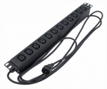 Hyperline SHE19-12IEC-2.5IEC Блок розеток для 19" шкафов, горизонтальный, 12хIEC 320 C13, 10A, 250В, кабель питания 3х1.0мм2, длина 2.5 м, с вилкой IE