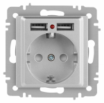 Розетка Intro Accent 6-410-03 , P+E Schuko со шторками, 16А-250В + 2хUSB, IP20, СУ, алюминий Розетка Intro Accent 6-410-03 , P+E Schuko со шторками, 16А-250В + 2хUSB, IP20, СУ, алюминий
