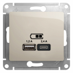 Розетка 2гн USB+USB A+C с/у молочный механизм 5В/2.4А 2х5В/1.2А Glossa Systeme Electric Розетка 2гн USB+USB A+C с/у молочный механизм 5В/2.4А 2х5В/1.2А Glossa Systeme Electric