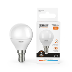 Лампа светодиод 10Вт Шар Е14 3000К 710Лм матовая Gauss Elementary (1/10/100) Лампа светодиод 10Вт Шар Е14 3000К 710Лм матовая Gauss Elementary (1/10/100)