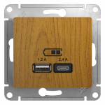 Розетка 2гн USB+USB A+C с/у дуб механизм 5В/2.4А 2х5В/1.2А Glossa Systeme Electric Розетка 2гн USB+USB A+C с/у дуб механизм 5В/2.4А 2х5В/1.2А Glossa Systeme Electric