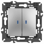 14-1105-03 Эл/ус ЭРА Выключатель двойной с подсветкой, 10АХ-250В, IP20, Эра Elegance, алюминий