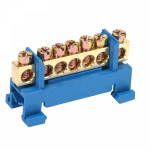 Шина "N" нулевая с синим изолятором тип "Стойка" на DIN-рейку 6x9мм 7 групп REXANT