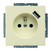 Розетка 1гн с 3/К с USB с/у крем IP20 SCHUKO