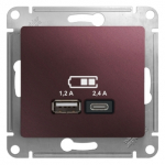 Розетка 2гн USB+USB A+C с/у баклажан механизм 5В/2.4А 2х5В/1.2А Glossa Systeme Electric Розетка 2гн USB+USB A+C с/у баклажан механизм 5В/2.4А 2х5В/1.2А Glossa Systeme Electric