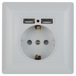 Розетка Intro Solo 4-410-01 с заземлением P+E Schuko со шторками, 16А-250В + 2хUSB, IP20, СУ, белый Розетка Intro Solo 4-410-01 с заземлением P+E Schuko со шторками, 16А-250В + 2хUSB, IP20, СУ, белый