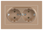 Розетка Intro Accent 6-205-04 2X2P+E Schuko, 16А-250В, IP20, СУ, AL/CU, шампань Розетка Intro Accent 6-205-04 2X2P+E Schuko, 16А-250В, IP20, СУ, AL/CU, шампань