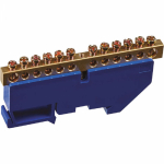 Шина "N" нулевая 6х9мм 12/1 (12 групп/крепеж по центру) с изолятором на DIN-рейку (20 шт/уп) Промрукав