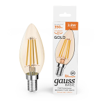 Лампа Gauss Basic Filament Свеча 3,8W 350lm 2400К Е14 golden LED 1/10/50 Лампа Gauss Basic Filament Свеча 3,8W 350lm 2400К Е14 golden LED 1/10/50