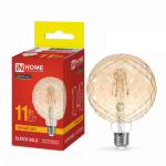 Лампа светодиод 11Вт шар GL95 Е27 3000К 1040Лм кристалл золото филамент прозр deco IN HOME (1/2/20)