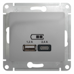 Розетка 2гн USB+USB typeА+ typeС с/у алюминий механизм Glossa Systeme Electric (1) Розетка 2гн USB+USB typeА+ typeС с/у алюминий механизм Glossa Systeme Electric (1)