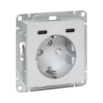 Розетка с USB-C - 2шт, 16А, с З/К со шторками, алюминий Эпика EKF