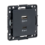 Розетка 2гн USB+USB typeA+typeC с/у черный механизм Стокгольм PROxima EKF (1)