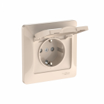 GLOSSA РОЗЕТКА с заземлением со шторками с крышкой, 16А, IP20, в сборе, БЕЖЕВЫЙ