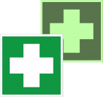 Знак медицинского и санитарного назначения EC 01 "Аптечка первой медицинской помощи" 200х200 мм, пленка самоклеящаяся с покрытием фотолюминесцентным Г