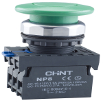 Кнопка упр. "Грибок" Φ40мм NP8-02M/13 без подсветки, самовозв., зелен., 2НЗ, IP65  CHINT (1)