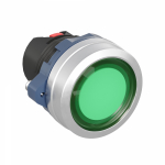 Головка кнопки плоская прозрачная с фиксацией, зеленая, алюминий