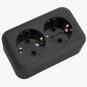 Розетка 2гн с З/К о/у черный 16А IP20 Пралеска Беларусь (1/50)