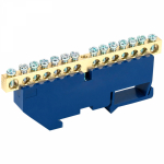 Шина "N" нулевая с синим изолятором на DIN-рейку 6x9мм стойка бол. 14 групп REXANT