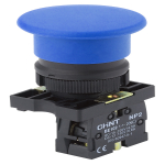 Кнопка управления "Грибок" Φ40мм самовозв. NP2-EC52 без подсветки, синяя 1НЗ, IP40  CHINT (1)