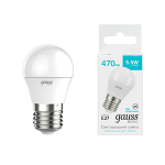 Лампа Gauss Basic Шар 5,5W 470lm 4000K E27 LED 1/10/100 Лампа Gauss Basic Шар 5,5W 470lm 4000K E27 LED 1/10/100