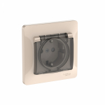GLOSSA РОЗЕТКА с заземлением со шторками с крышкой, 16А, IP44, в сборе, БЕЖЕВЫЙ