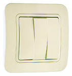 Выключатель 3-клавиш. 10А с/у крем. белый глянц. возвратно-нажимной IP20 Makel