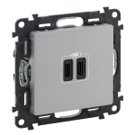 Valena LIFE.Зарядное устройство с двумя USB-разьемами тип С-тип С 240В/5В 3000мА.С лицевой панелью.Цвет Алюминий Valena LIFE.Зарядное устройство с двумя USB-разьемами тип С-тип С 240В/5В 3000мА.С лицевой панелью.Цвет Алюминий