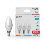 Лампа светодиод 7Вт свеча Е14 4100К 470Лм (3 лампы в упаковке) матовая Gauss Elementary (1/40)
