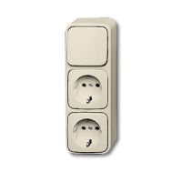 Блок из 1-клавишного переключателя и 2-х розеток SCHUKO для открытого монтажа, серия Busch-Duro 2000 AP, цвет слоновая кость Блок из 1-клавишного переключателя и 2-х розеток SCHUKO для открытого монтажа, серия Busch-Duro 2000 AP, цвет слоновая кость