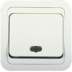 Выключатель 1кл с подсв с/у белый вставка золото IP20 Mimoza Makel (1/12/120)