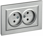 Розетка 2гн без З/К шторки с/у алюминий в сборе 10А РСш12-2-БрА BRITE IEK (10/100)