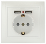 Розетка Intro Plano 1-410-06 с заземлением 2P+E Schuko со шторками, 16А-250В + 2хUSB 5В-2,1А, IP20, СУ, перламутр Розетка Intro Plano 1-410-06 с заземлением 2P+E Schuko со шторками, 16А-250В + 2хUSB 5В-2,1А, IP20, СУ, перламутр