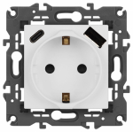 Розетка ЭРА Elegance 14-4108-01М 2P+E 16A-250В со шторками с USB type-A+C 5В-3А белый матовый