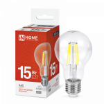 Лампа светодиод 15Вт груша А60 Е27 4000К 1480Лм филамент прозр deco IN HOME (1/10/50)