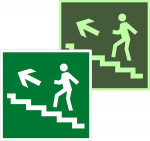 Знак эвакуационный E 16 "Направление к эвакуационному выходу по лестнице вверх" 200х200 мм, пленка самоклеящаяся с фотолюминесцентным покрытием ГОСТ Р