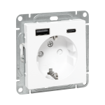 Розетка с USB-A+С - 2шт, 16А, с З/К со шторками, белый Эпика EKF