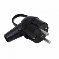 Вилка угловая с кольцом с З/К черная 16А Makel (1/100)