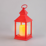 Декоративный фонарь со свечкой, красный корпус, размер 10,5x10,5x24см, цвет ТЕПЛЫЙ БЕЛЫЙ Декоративный фонарь со свечкой, красный корпус, размер 10,5x10,5x24см, цвет ТЕПЛЫЙ БЕЛЫЙ