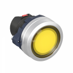 Головка кнопки плоская прозрачная с фиксацией, жёлтая, алюминий