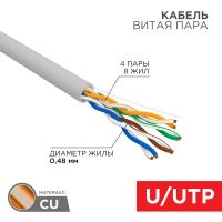 Кабель витая пара U/UTP, CAT 5е, PVC, 4PR, 24AWG, INDOOR, SOLID, серый, 305м, серия LIGHT, РФ REXANT(1м) Кабель витая пара U/UTP, CAT 5е, PVC, 4PR, 24AWG, INDOOR, SOLID, серый, 305м, серия LIGHT, РФ REXANT(1м)