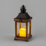Декоративный фонарь со свечкой, корпус из дерева, размер 14x14x35cм, цвет теплый белый