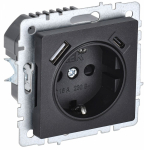 Розетка 1гн с З/К+2хUSB шторки с/у черный механизм 16А A+C 18Вт РЮш11-1-БрЧ BRITE IEK (1/8/80)