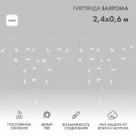 Гирлянда Айсикл (бахрома) 2,4х0,6 м, белый провод, 220В, диоды белые Neon-Night (1/1/20)