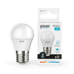 Лампа светодиод 6Вт Шар Е27 4100К 450Лм матовая Gauss Elementary 1/10/100 Лампа светодиод 6Вт Шар Е27 4100К 450Лм матовая Gauss Elementary 1/10/100