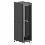 Шкаф напольный разобранный 19   IT-CQE-N 42U 800x800мм, крыша с вырубкой, дверь перф. и двойная перф., двойные боковые панели, черный RAL9005