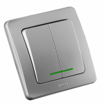 Выкл 2-клавиш. с подсветкой LED в сборе 16А 250В с/у серебро глянц. IP20 HEGEL Выкл 2-клавиш. с подсветкой LED в сборе 16А 250В с/у серебро глянц. IP20 HEGEL