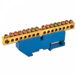 Шина "N" нулевая с синим изолятором на DIN-рейку 8x12мм стойка бол. 16 групп REXANT