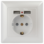 Розетка Intro Solo 4-410-06 с заземлением P+E Schuko со шторками, 16А-250В + 2хUSB, IP20, СУ, перламутр